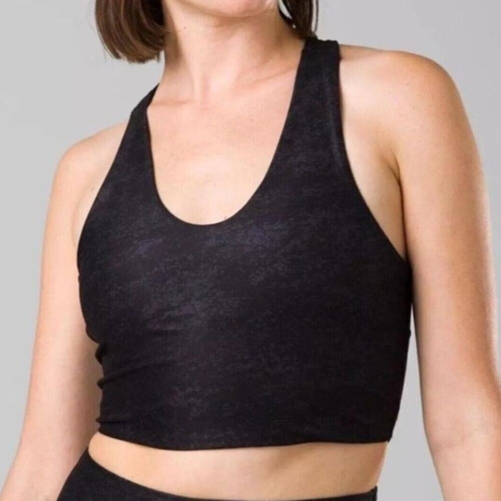 Prana Momento Crop Top Women's XS Black Sandblast/Dark Iron Camo Print Racerback